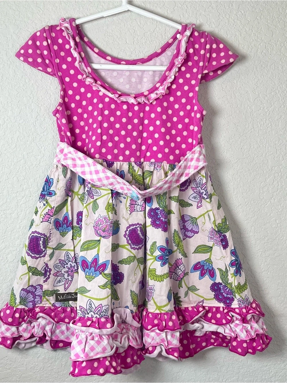 Matilda Jane Pink Polka Dot & Floral Ruffle Dress Size 4